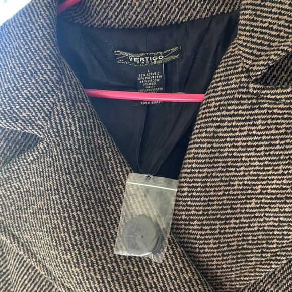 Vertigo Paris Large Long Peacoat NWT Tan/Black Combo Warm Fall/Winter Coat - Picture 3 of 8